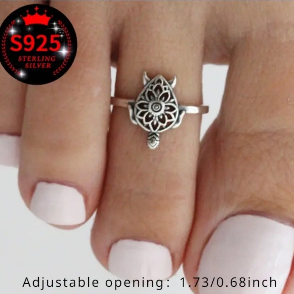 NIB 925 TURTLE 🐢 TOE RING. ADJUSABLE. STERLING SILVER. - Picture 2 of 2
